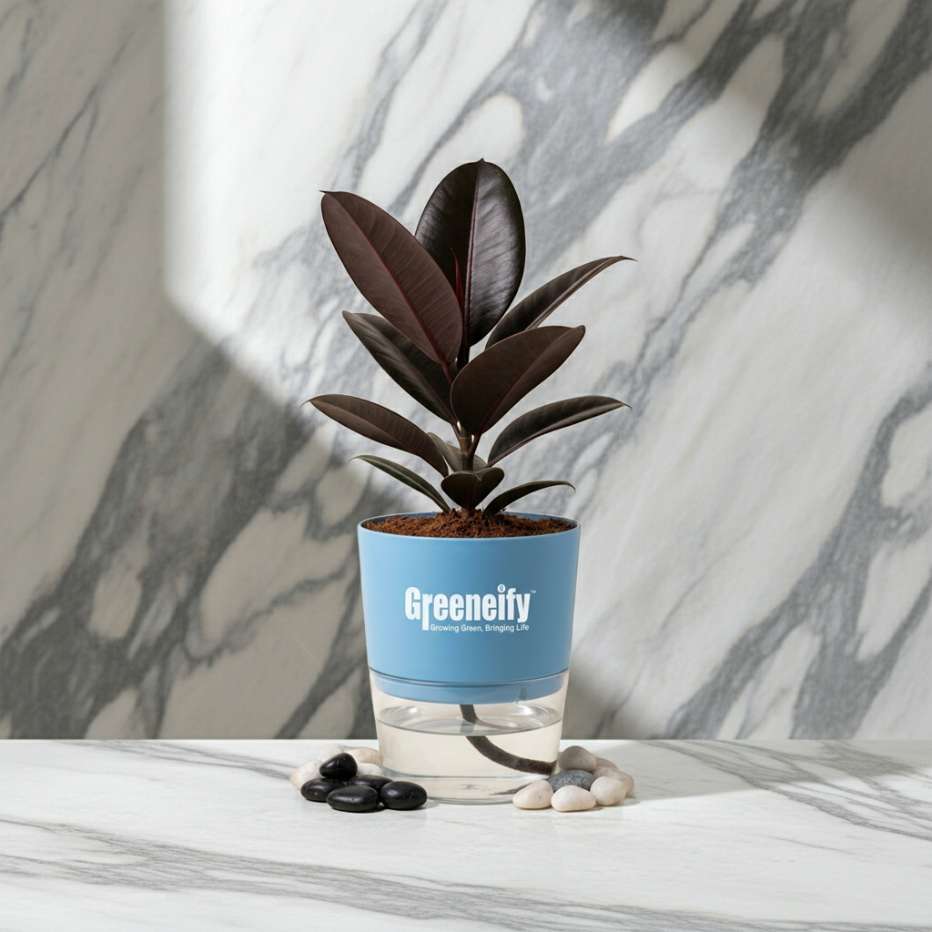 Rubber Plant (Burgundy) with Self-Watering Pot