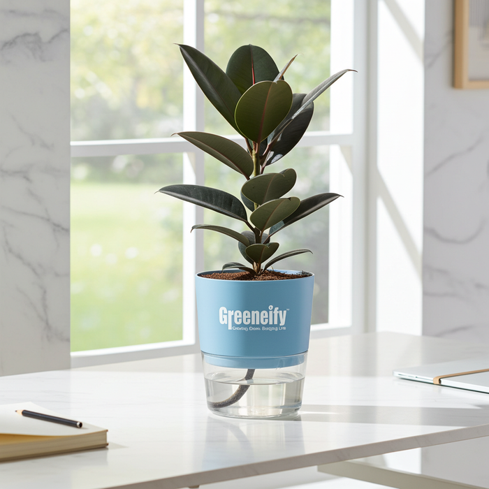 Rubber Plant (Burgundy) with Self-Watering Pot