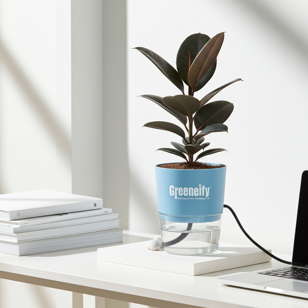 Rubber Plant (Burgundy) with Self-Watering Pot