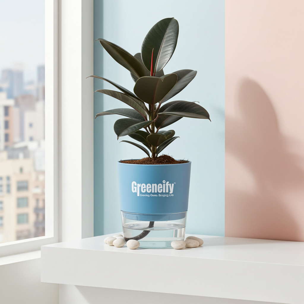Rubber Plant (Burgundy) with Self-Watering Pot